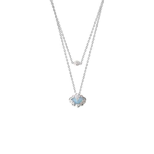 Kubieke Zircon Micro effenen Sterling zilveren ketting, 925 Sterling Zilver, met 5CM extender keten, micro pave zirconia & voor vrouw & epoxy sticker, platina kleur, Lengte Ca 40 cm, Verkocht door PC