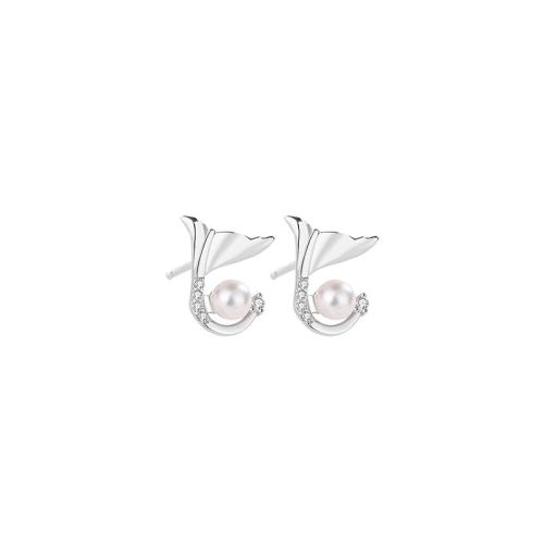 Cubic Zirconia Micro άνοιγαν Sterling Silver Σκουλαρίκι, 925 Sterling Silver, με Shell Pearl, μικρο ανοίξει κυβικά ζιρκονία & για τη γυναίκα, το χρώμα της πλατίνας, 9.30mm, Sold Με Ζεύγος