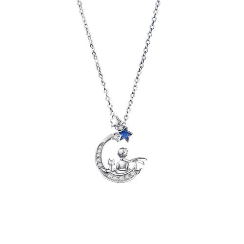 Kubieke Zircon Micro effenen Sterling zilveren ketting, 925 Sterling Zilver, met 5CM extender keten, micro pave zirconia & voor vrouw & epoxy sticker, platina kleur, Lengte Ca 40 cm, Verkocht door PC