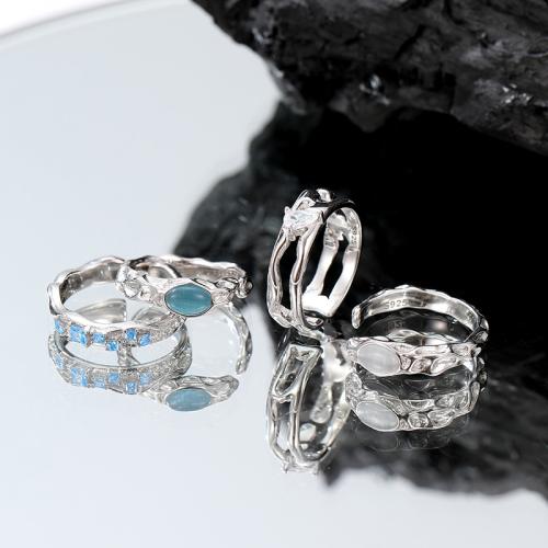 Cubic Zirconia micr3ofono pavimenta anillos de plata esterlina, plata de ley 925, con Ojo de gato, diferentes estilos para la opción & micro arcilla de zirconia cúbica & para mujer, color de platina, Vendido por UD