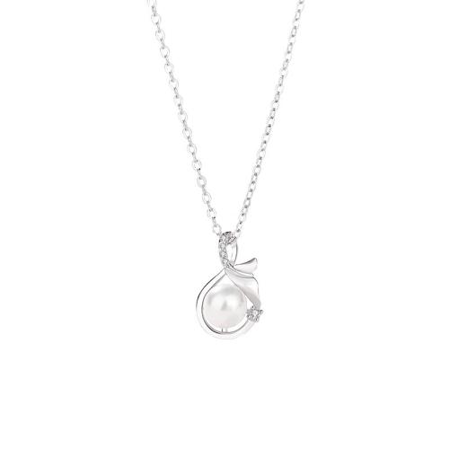 Zircônio cúbico Micro Pave colar da prata esterlina, 925 prata esterlina, with Shell Pearl, with 5CM extender chain, micro pavimento em zircônia cúbica & para mulher, cor de platina, comprimento Aprox 40 cm, vendido por PC