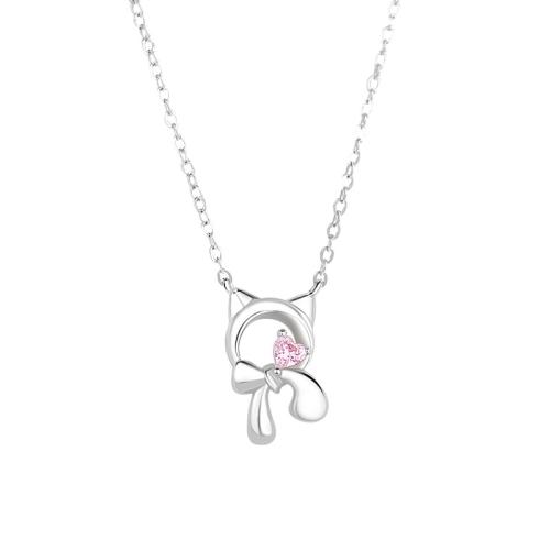 Kubieke Zircon Micro effenen Sterling zilveren ketting, 925 Sterling Zilver, met 5CM extender keten, micro pave zirconia & voor vrouw, platina kleur, Lengte Ca 40 cm, Verkocht door PC