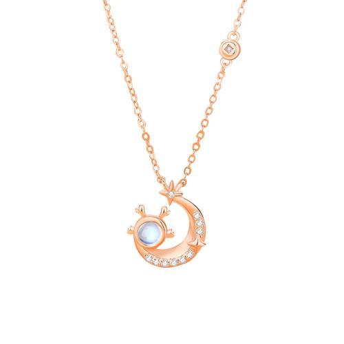 Kubieke Zircon Micro effenen Sterling zilveren ketting, 925 Sterling Zilver, met 5CM extender keten, micro pave zirconia & voor vrouw, rose goud kleur, Lengte Ca 40 cm, Verkocht door PC