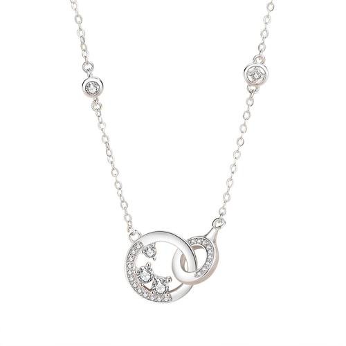 Kubieke Zircon Micro effenen Sterling zilveren ketting, 925 Sterling Zilver, met 5CM extender keten, micro pave zirconia & voor vrouw, platina kleur, Lengte Ca 40 cm, Verkocht door PC