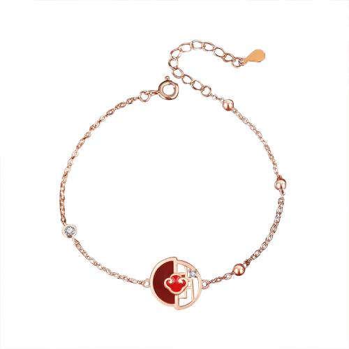 Bracelets en argent sterling, argent sterling 925, avec agate rouge, avec 4CM chaînes de rallonge, pavé de micro zircon & pour femme, couleur or rose, Longueur Environ 16 cm, Vendu par PC