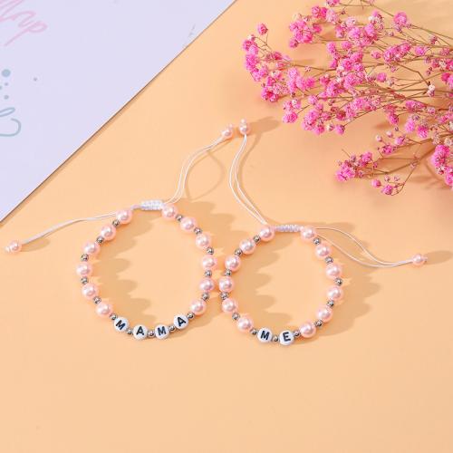 Trendy Wax cord armbanden, Zinc Alloy, met Wax & Plastic Pearl & Acryl, plated, 2 stuks & voor vrouw, roze, Verkocht door PC