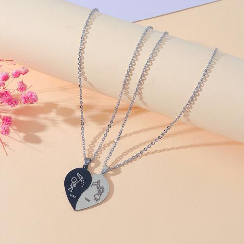 Collier de couple, Acier inoxydable 304, poli, 2 pièces & unisexe, argent, Vendu par PC