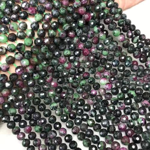 Gemstone Smycken Pärlor, Ruby i Zoisite, Fotboll, polerad, DIY & fasetterad, 6mm, Såld Per Ca 38-40 cm Strand