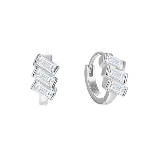 925 Sterling Silver Huggie Hoop Earring Geometrical Pattern micro pave cubic zirconia & for woman Sold By Pair