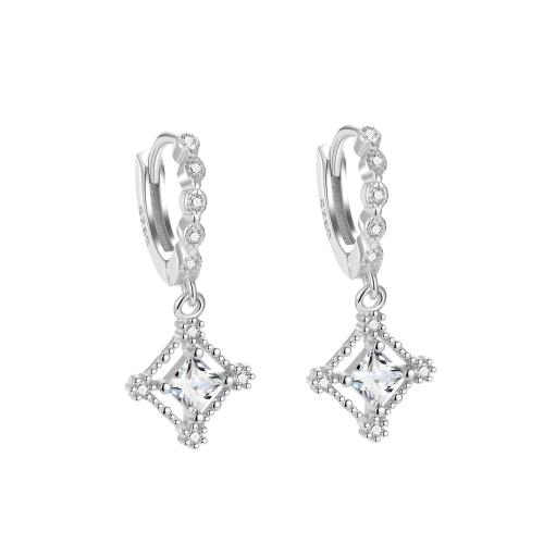 Argent sterling 925 Boucles d'oreilles pendantes Hoop Huggie, Motif géométrique, pavé de micro zircon & pour femme & creux, plus de couleurs à choisir, Vendu par paire