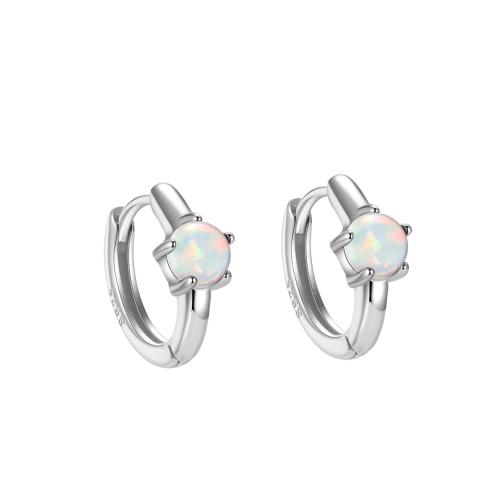 925 sterling silver Huggie Hoop Earring, med Opal, för kvinna & ihålig, fler färger för val, 12mm, Säljs av Par