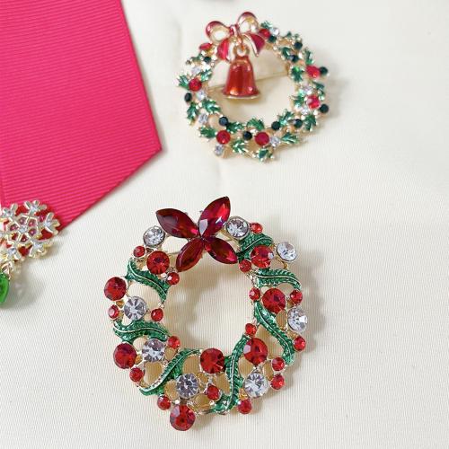 Jul brocher, Zinc Alloy, Jul Wreath, Juledesign & for kvinde & med rhinestone, flere farver til valg, Solgt af PC