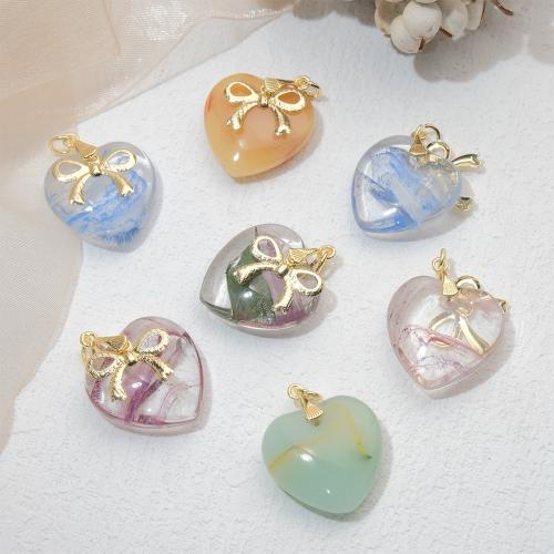 Mode Lampwork Pendants, med Mässing, Hjärta, guldfärg pläterade, mode smycken & DIY, fler färger för val, 21x26mm, Säljs av PC