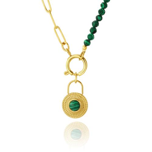 Collier d'acier titane, avec Malachite, bijoux de mode & pour femme, Longueur Environ 39 cm, Vendu par PC