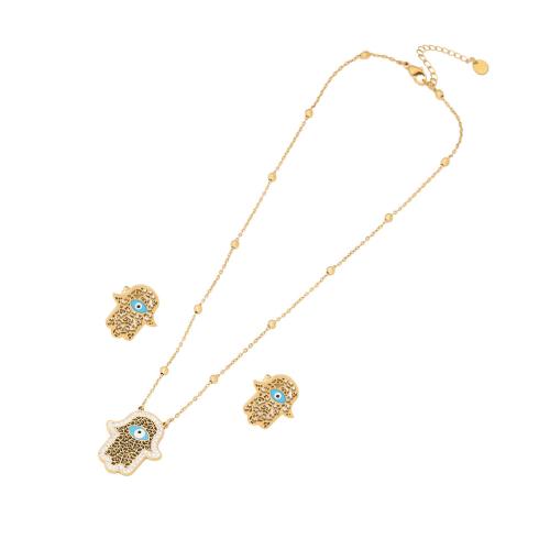 304 roestvrij staal Sieraden set, oorbel & halsketting, met Synthetische Turquoise, met 2inch extender keten, gold plated, 2 stuks & verschillende stijlen voor de keuze & voor vrouw & glazuur, Lengte Ca 15.7 inch, Verkocht door Stel