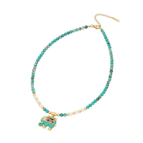 Piedras preciosas collar, con metal, con 2inch extender cadena, Elefante, chapado en color dorado, diferentes materiales para la opción & micro arcilla de zirconia cúbica & para mujer, longitud aproximado 15.7 Inch, Vendido por UD