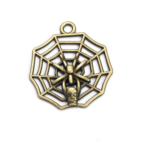 Sinc Alloy Hollow Pendants, gréasáin Spider, dath cré-umha antique plátáilte, DIY & log, 30x27mm, Díolta De réir PC