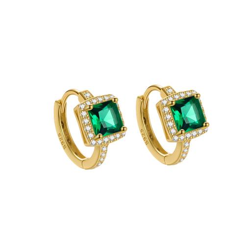 Sterling zilveren oorringen met micro-paved kubieke zirconia's, 925 sterling zilver, met Emerald, mode sieraden & micro pave zirconia & voor vrouw, meer kleuren voor de keuze, 10x7mm, Verkocht door pair