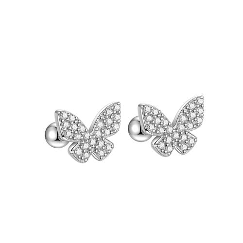 Cubic Zirconia Micro άνοιγαν Sterling Silver Σκουλαρίκι, 925 ασημένιο ασήμι, Πεταλούδα, κοσμήματα μόδας & μικρο ανοίξει κυβικά ζιρκονία & για τη γυναίκα, 8mm, Sold Με Ζεύγος