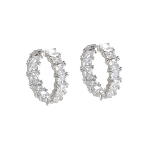 Kubinių Zirconia Mikro Pave sidabro auskarai, 925 sidabro, Bižuterijos & mikro nutiesti kubinių Zirconia & moters, daugiau spalvų pasirinkimas, 17.50x4mm, Pardavė Pora