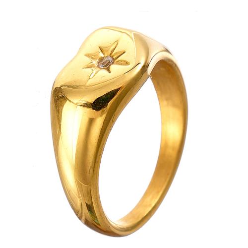 Anillo de dedo acero inoxidable del Rhinestone, acero inoxidable 304, chapado en oro de 14 K, diverso tamaño para la opción & para mujer & con diamantes de imitación, dorado, Vendido por UD