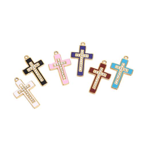 Stainless Steel Pendants 304 Stainless Steel Cross DIY & enamel & with rhinestone Sold By PC