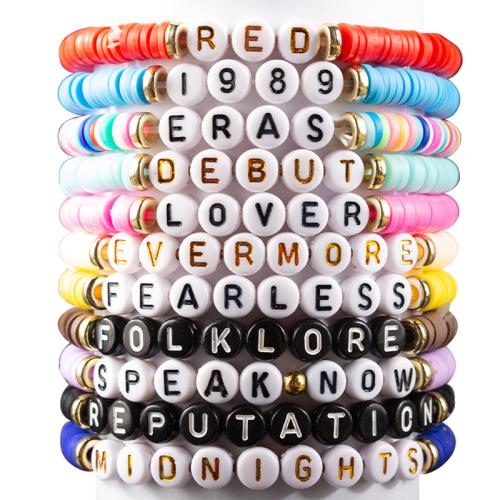 Bijoux bracelets de mode, argile de polymère, avec résine, fait à la main, 12 pièces & Style bohème & unisexe, couleurs mélangées, Longueur Environ 17 cm, Vendu par fixé