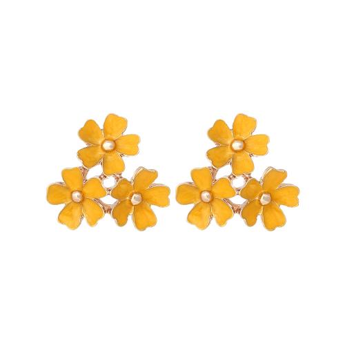 Zinc Alloy Stud Earring Flower plated fashion jewelry & enamel nickel lead & cadmium free Sold By Pair