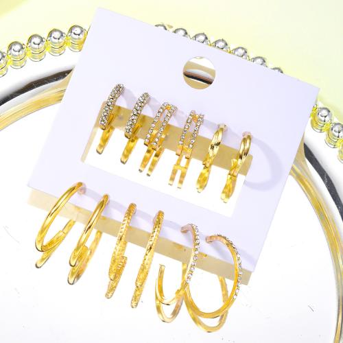 Pendientes de Aleación de Zinc, con Cristal, 6 piezas & Joyería & para mujer, dorado, Vendido por Set