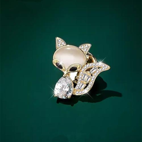 Zinc Alloy Brocher, med Cats Eye & Krystal, Fox, forgyldt, for kvinde, gylden, 30x30mm, Solgt af PC