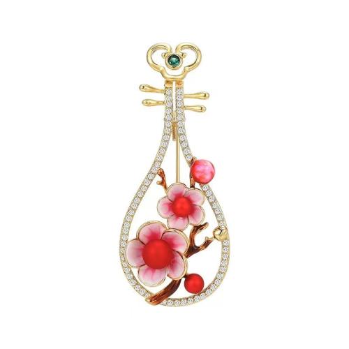 Zinc Alloy Brocher, med Plastic Pearl, forgyldt, for kvinde & emalje & med rhinestone, gylden, Solgt af PC