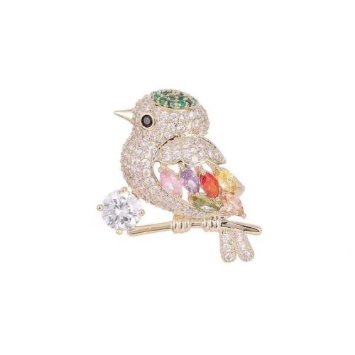 Zinc Alloy Brocher, Bird, forgyldt, for kvinde & med rhinestone, flere farver til valg, 25x27mm, Solgt af PC