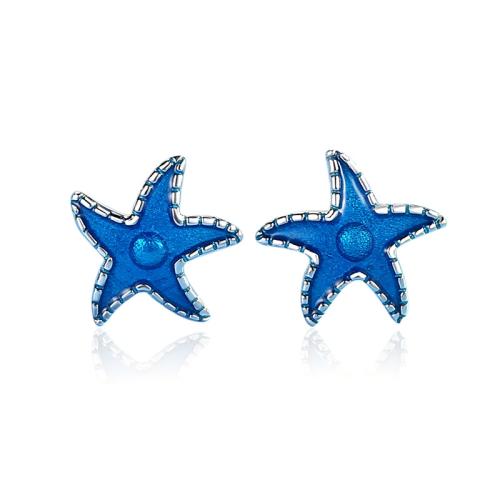 Sterling Silver Jewelry Earring, 925 Sterling Silver, Starfish, do bhean & greamán eapocsa, gorm, 9x9mm, Díolta De réir Péire