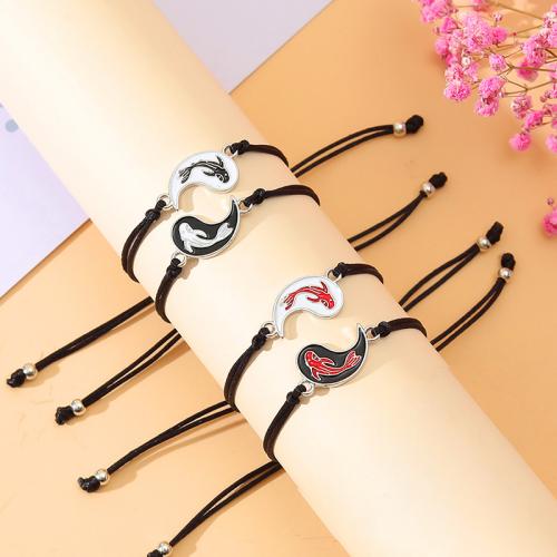 Zinklegering armbandkettingen, Zinc Alloy, met Taiwan Thread, 2 stuks & verschillende ontwerpen voor de keuze & voor vrouw & glazuur, meer kleuren voor de keuze, Verkocht door PC