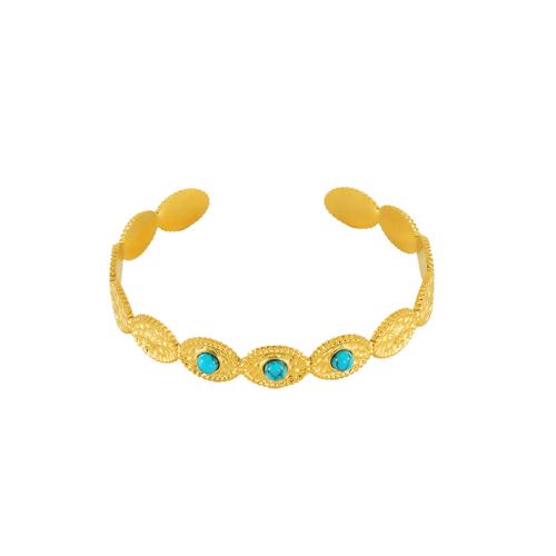 Bracelet en acier inoxydable, Acier inoxydable 304, avec turquoise, Plaqué or 18K, bijoux de mode & pour femme, doré, 9mm, Diamètre intérieur:Environ 60mm, Vendu par PC