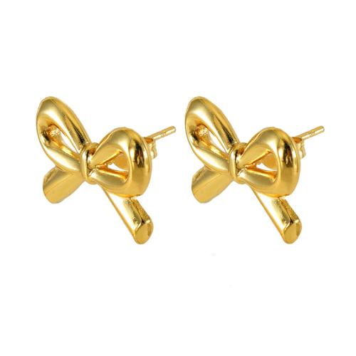 Roestvrij staal Stud Earrings, 304 roestvrij staal, Strik, 18K verguld, mode sieraden & voor vrouw, gouden, 20x13mm, Verkocht door pair