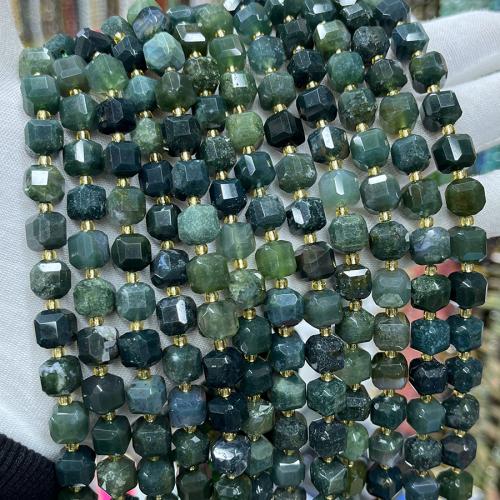 Βρύα φυσικό Agate χάντρες, Moss Agate, Πλατεία, κοσμήματα μόδας & DIY & διαφορετικό μέγεθος για την επιλογή & πολύπλευρη, μικτά χρώματα, Sold Per Περίπου 38 cm Strand