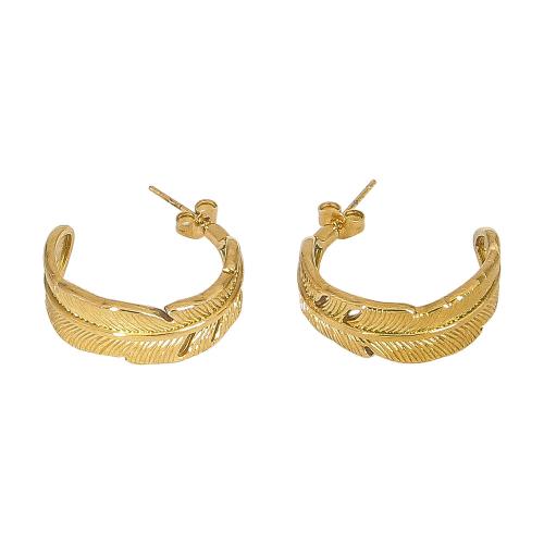 Roestvrij staal Stud Earrings, 304 roestvrij staal, Veer, mode sieraden & voor vrouw, gouden, 26mm, Verkocht door pair