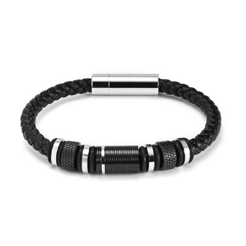 PU Leather Cord Bracelets with 304 Stainless Steel Vacuum Ion Plating fashion jewelry & for man Length 21.5 cm Sold By PC