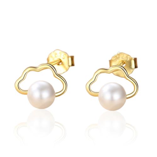 925 Sterling Silver Stud Earrings with Plastic Pearl for woman Sold By Pair