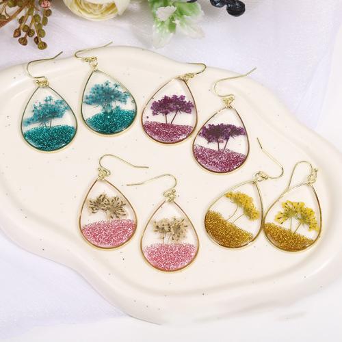 Pressed Dried Flower Jewelry  Brass with Dried Flower & Resin epoxy gel for woman Sold By Pair