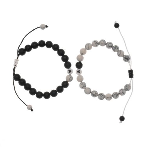 Pulseiras turquesas de moda, Fio de cera, with turquesa, feito à mão, 2 peças & para mulher, branco e preto, comprimento Aprox 16-30 cm, vendido por Defina