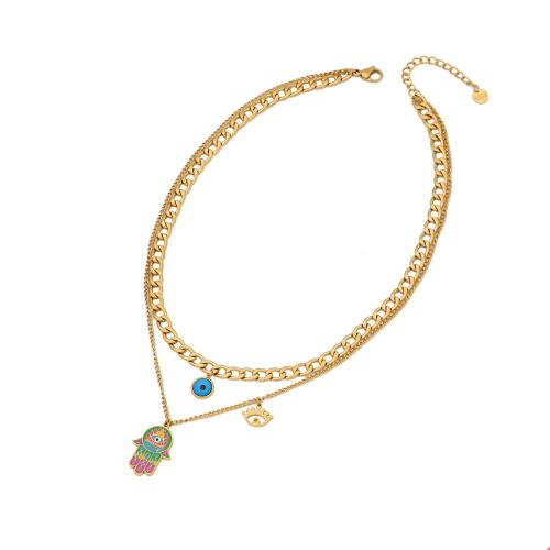 304 roestvrij staal Sieraden set, Hamsa, gold plated, verschillende stijlen voor de keuze & voor vrouw & glazuur, Verkocht door PC