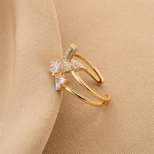 Messing fingerring, 18K forgyldt, mode smykker & for kvinde & med rhinestone, gylden, 11x8mm, Solgt af PC