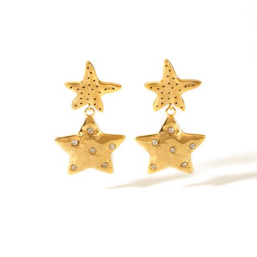 Cruach dhosmálta Graí Earrings, 304 Cruach dhosmálta, Star, 18K ór plátáilte, jewelry faisin & do bhean & le rhinestone, órga, 41.50x24.10mm, Díolta De réir Péire