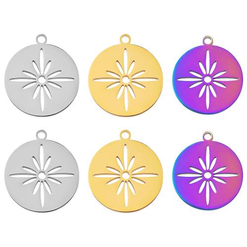 Stainless Steel Pendants 304 Stainless Steel Flat Round Vacuum Ion Plating fashion jewelry & DIY & hollow Sold By PC