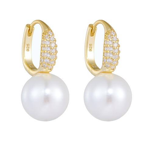 Cubic Zirconia micro pavimenta Sterling Silver Earring, 925 sterline d'argento, with Shell Pearl, gioielli di moda & Micro spianare cubic zirconia & per la donna, nessuno, 10x21mm, Venduto da coppia