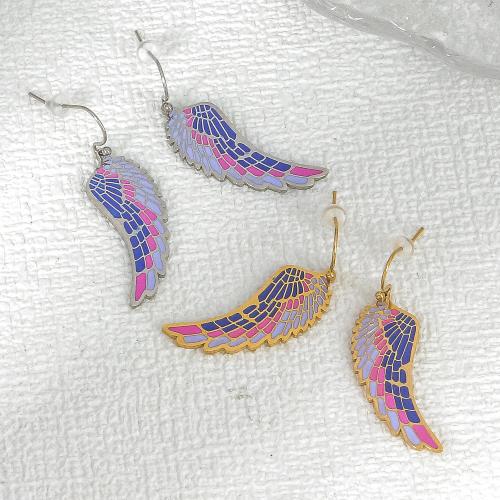 Boucle d'oreille goutte inox, Acier inoxydable 304, forme d'aile, bijoux de mode & pour femme & émail, plus de couleurs à choisir, 36x14mm, Vendu par paire