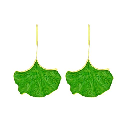 Pendientes de Aleación de Zinc, hoja del Ginkgo, chapado, Joyería & esmalte, verde, libre de níquel, plomo & cadmio, 48x73mm, Vendido por Par