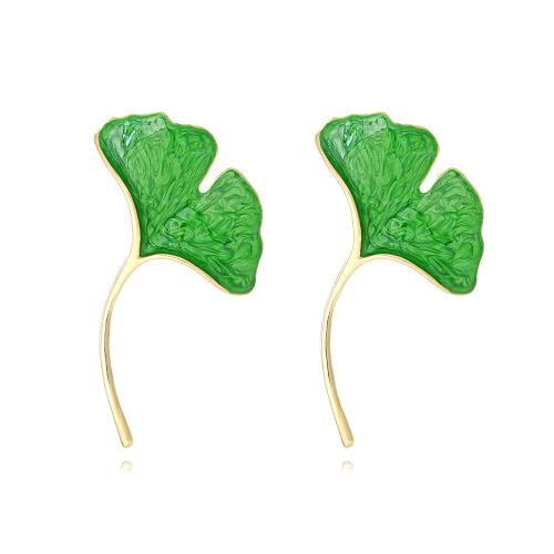 Zinklegering oorknoppen, Zinc Alloy, Ginkgo Leaf, plated, mode sieraden & glazuur, groen, nikkel, lood en cadmium vrij, 34x61mm, Verkocht door pair